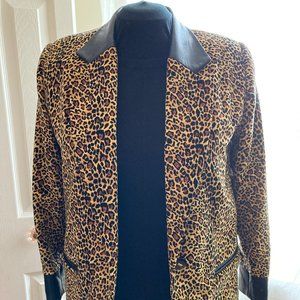 Vinatge Like New Raj Leopard & Leather Blazer